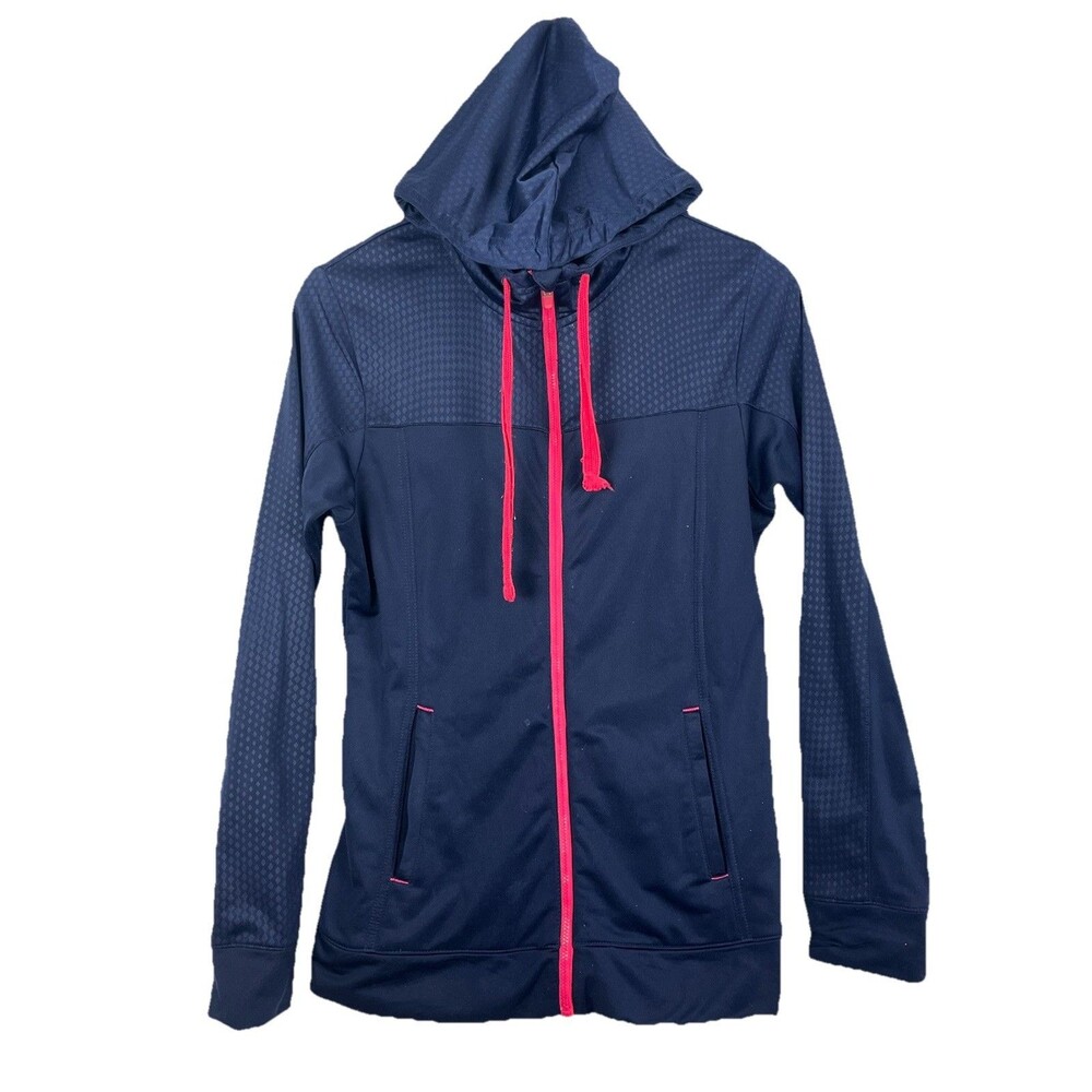 Navy Pink Zip Hoodie Athletic Lightweight Jacket Women M - Picture 9 of 10
